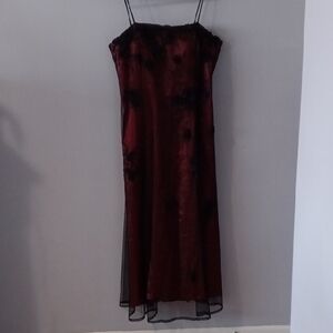 Moon Flower Red Sleeveless Spaghetti Strap Maxi Dress with Scarves